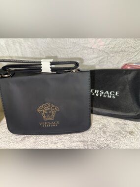 Versace parfums Black Messenger Bag with Gold Medusa Detail